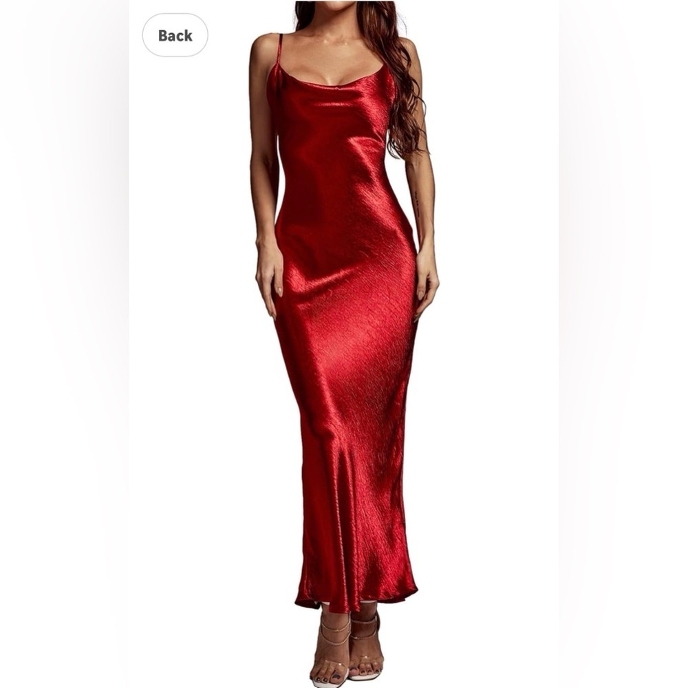 New Elegant Red Satin Evening Gown size S